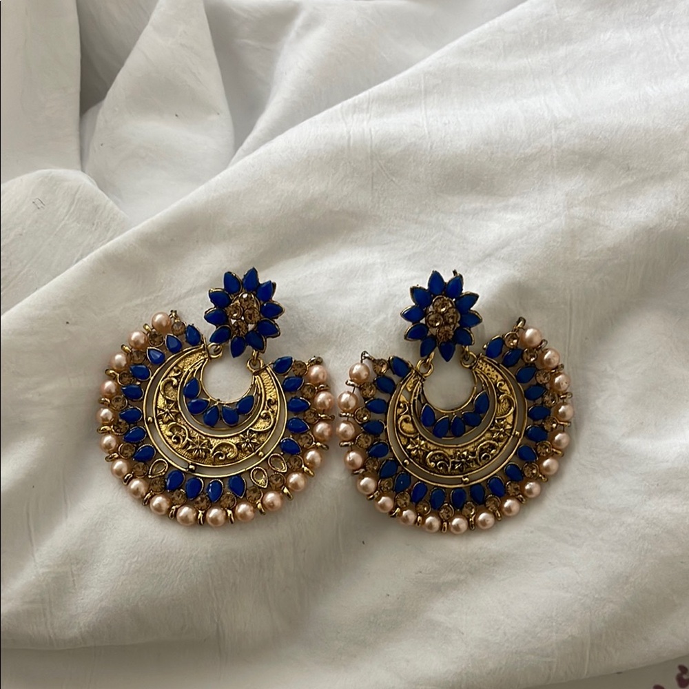 Elegant Blue and Gold Earrings jhumka